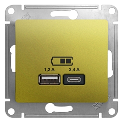 GLOSSA USB РОЗЕТКА A+С, 5В/2,4А, 2х5В/1,2 А, механизм, ФИСТАШКОВЫЙ
